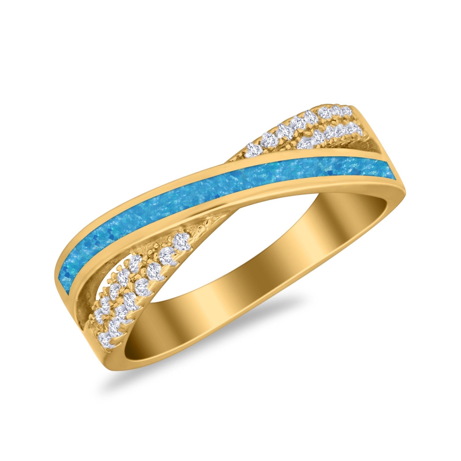 Infinity Crisscross Eternity Rings Simulated CZ Opal 925 Sterling Silver