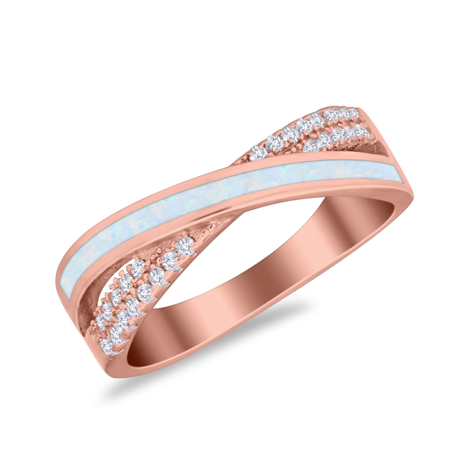 Infinity Crisscross Eternity Rings Simulated CZ Opal 925 Sterling Silver