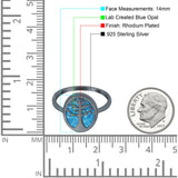 Oval Tree of Life Ring Lab Created Opal Rhodium Plated 925 Sterling Silver