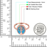 Oval Tree of Life Ring Lab Created Opal Rhodium Plated 925 Sterling Silver