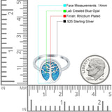 Oval Tree of Life Ring Lab Created Opal Rhodium Plated 925 Sterling Silver