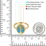 Oval Tree of Life Ring Lab Created Opal Rhodium Plated 925 Sterling Silver