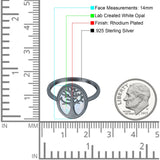 Oval Tree of Life Ring Lab Created Opal Rhodium Plated 925 Sterling Silver