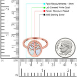 Oval Tree of Life Ring Lab Created Opal Rhodium Plated 925 Sterling Silver