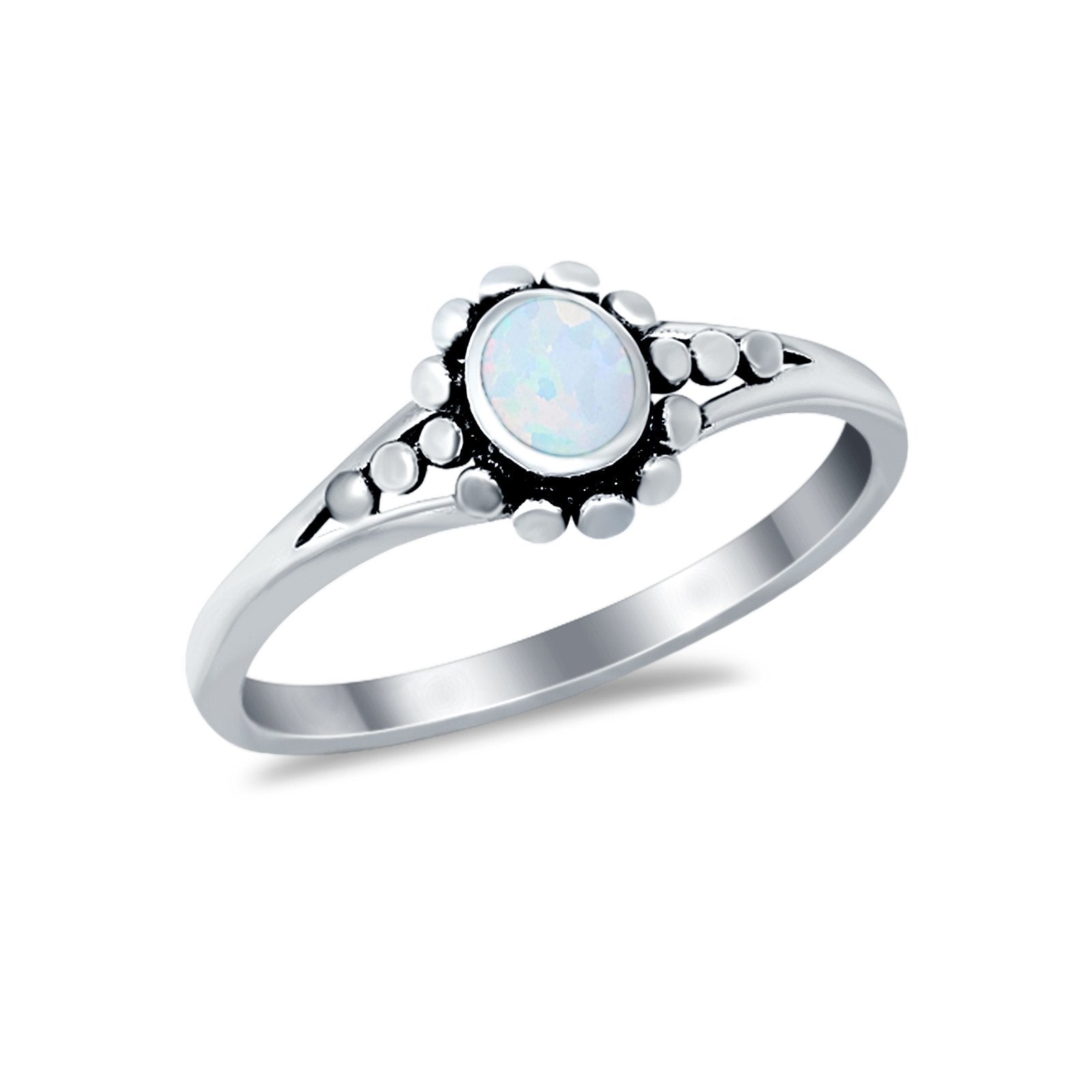Bali Design Oxidized Style Lab Created Blue Opal Ring 925 Sterling Silver