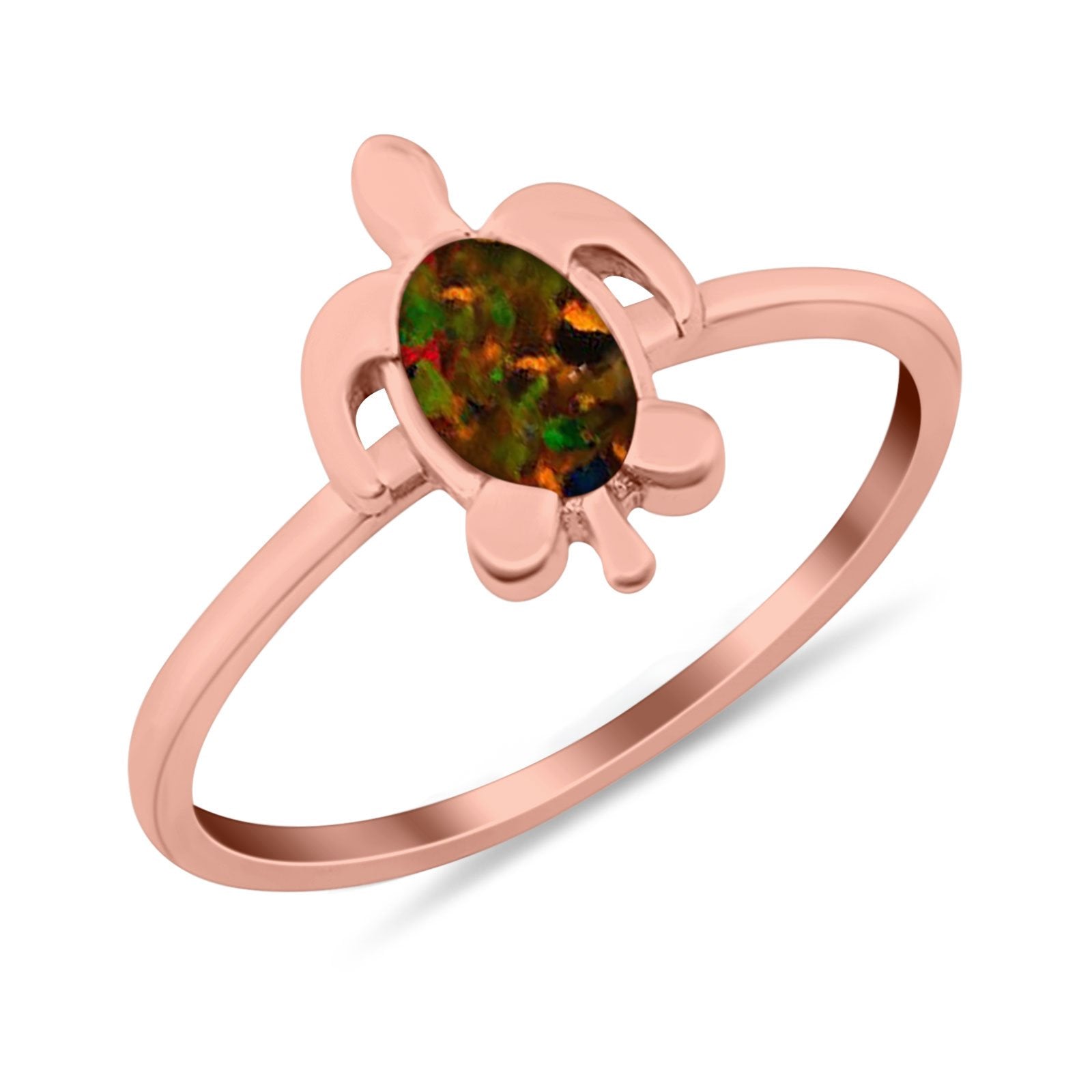 Turtle Ring Simulated Cubic Zirconia Opal 925 Sterling Silver