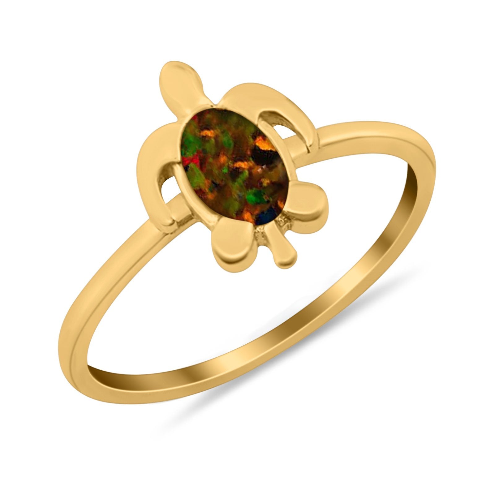 Turtle Ring Simulated Cubic Zirconia Opal 925 Sterling Silver