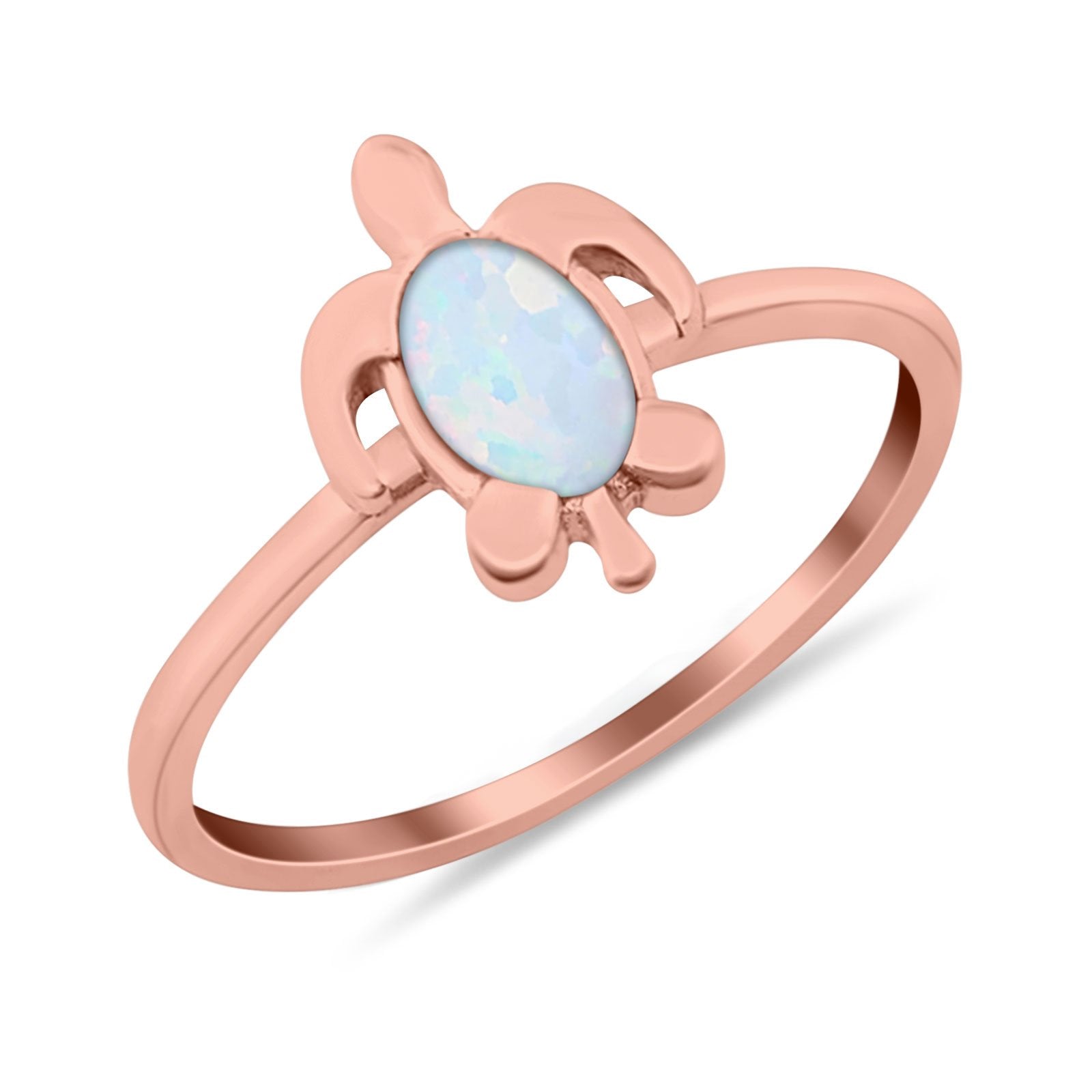 Turtle Ring Simulated Cubic Zirconia Opal 925 Sterling Silver