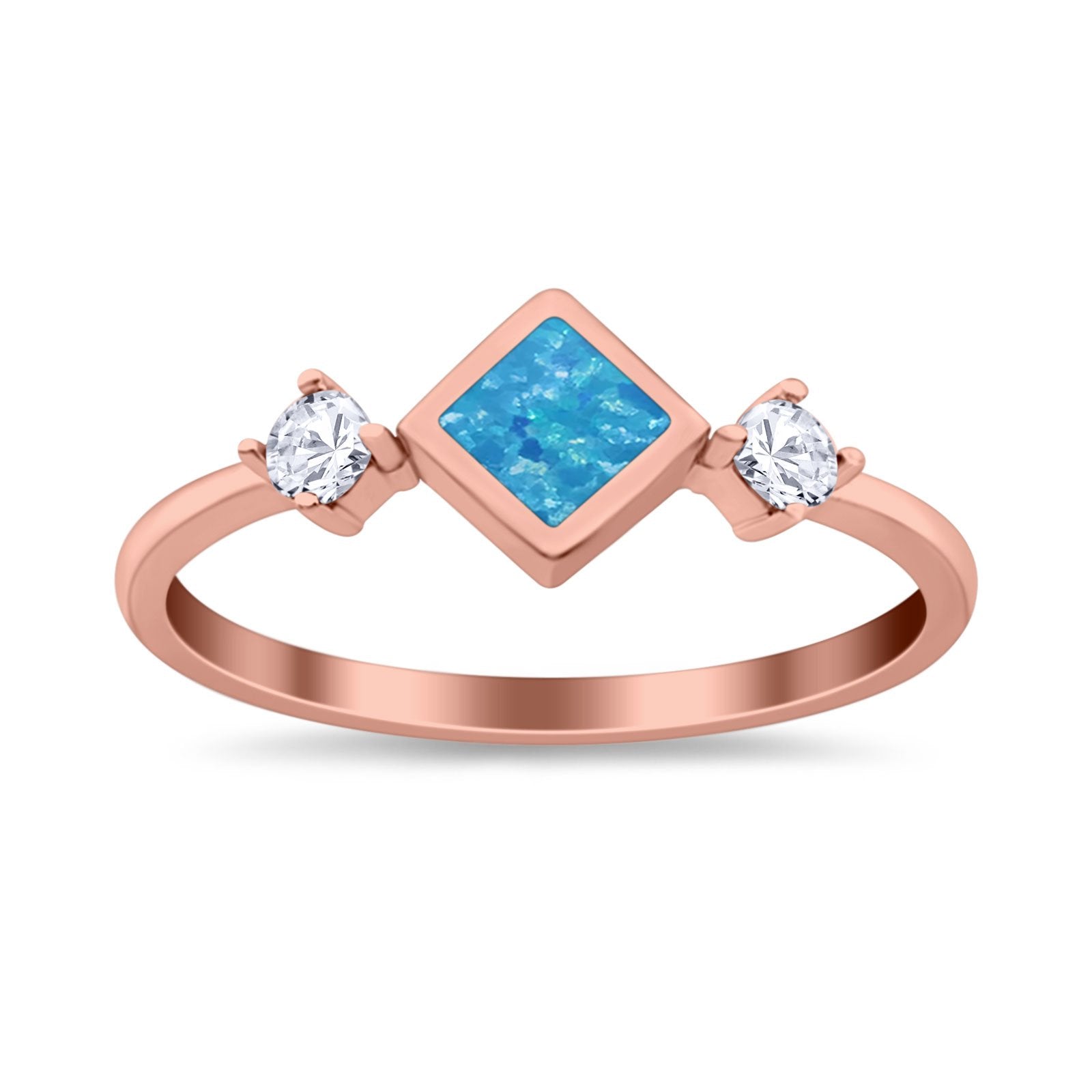 Fashion Thumb Ring Square Simulated Cubic Zirconia Opal 925 Sterling Silver