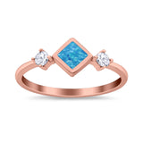 Fashion Thumb Ring Square Simulated Cubic Zirconia Opal 925 Sterling Silver