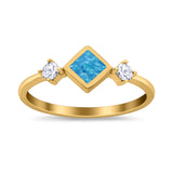 Fashion Thumb Ring Square Simulated Cubic Zirconia Opal 925 Sterling Silver