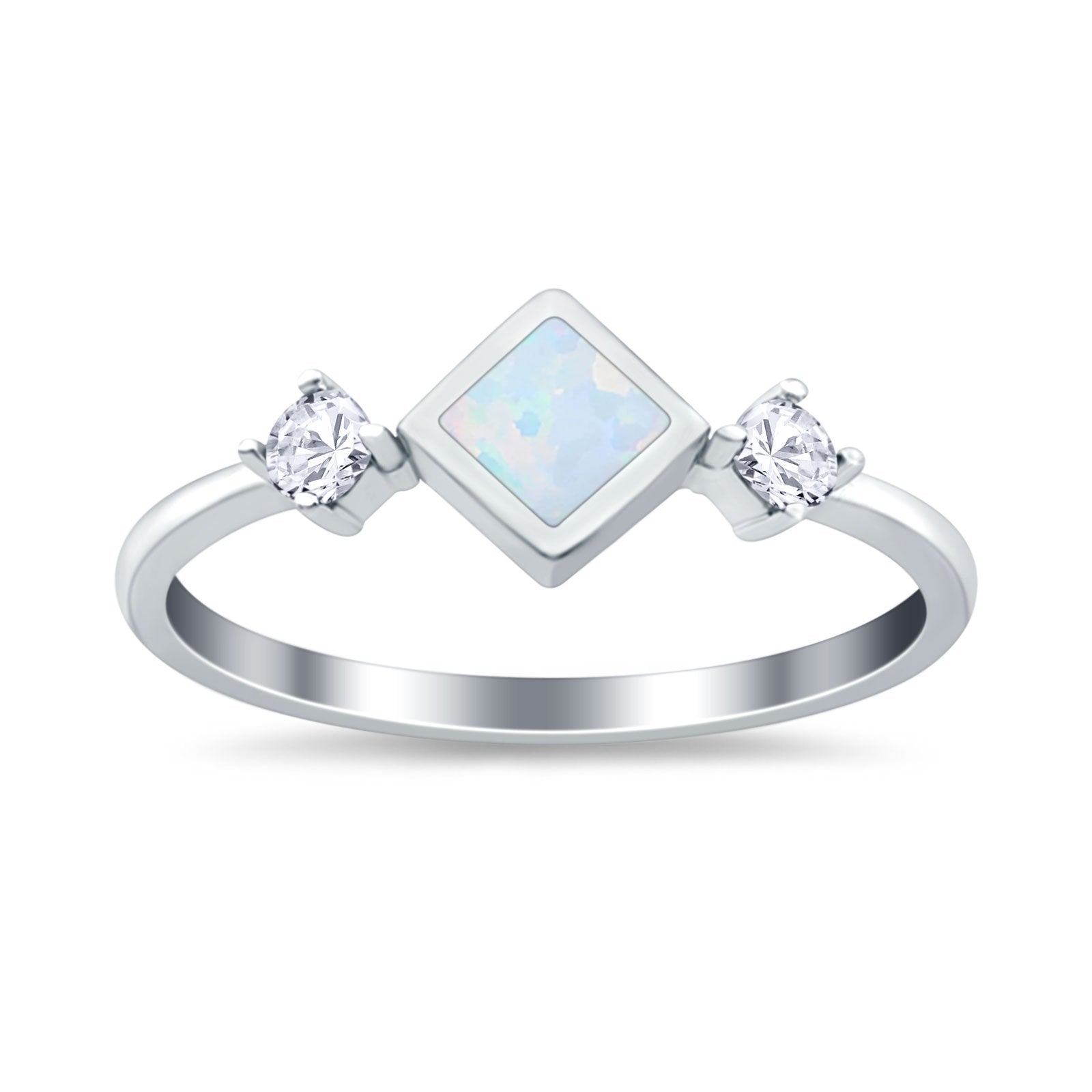 Fashion Thumb Ring Square Simulated Cubic Zirconia Opal 925 Sterling Silver