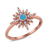 Cluster Starburst Opal Ring Round Simulated Cubic Zirconia 925 Sterling Silver