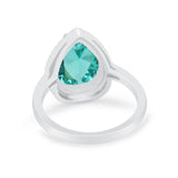 Halo Teardrop Wedding Ring Pear Simulated Cubic Zirconia 925 Sterling Silver