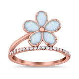 Plumeria Flower Ring Simulated Cubic Zirconia Opal 925 Sterling Silver