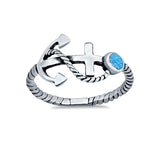 Twisted Rope Nautial Anchor Thumb Ring Simulated Cubic Zirconia 925 Sterling Silver
