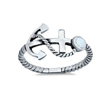 Twisted Rope Nautial Anchor Thumb Ring Simulated Cubic Zirconia 925 Sterling Silver
