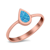 Solitaire Teardrop Pear Ring Band Simulated Opal Round 925 Sterling Silver