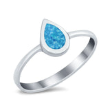 Solitaire Teardrop Pear Ring Band Simulated Opal Round 925 Sterling Silver