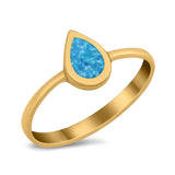 Solitaire Teardrop Pear Ring Band Simulated Opal Round 925 Sterling Silver