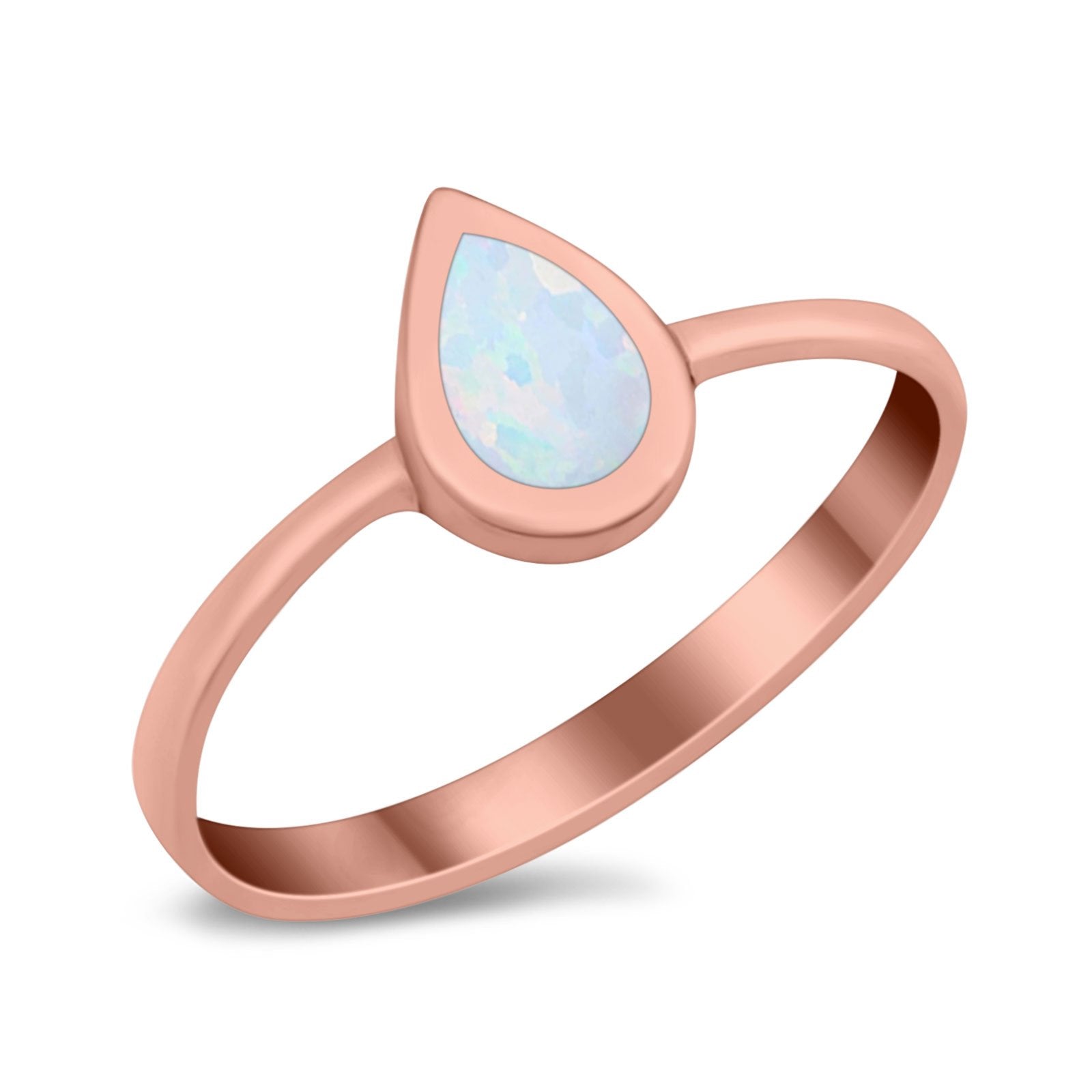 Solitaire Teardrop Pear Ring Band Simulated Opal Round 925 Sterling Silver
