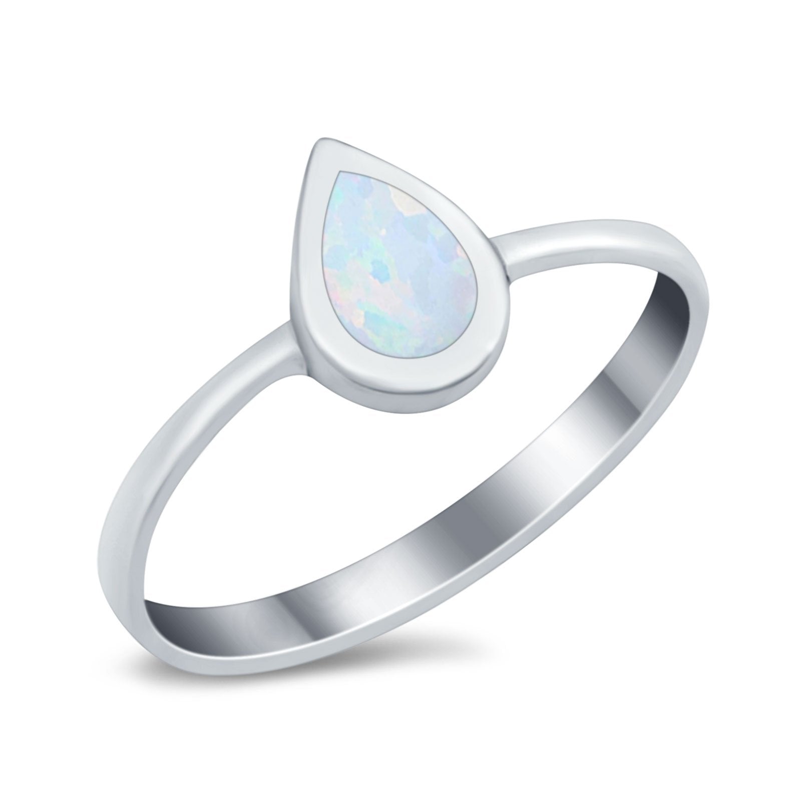 Solitaire Teardrop Pear Ring Band Simulated Opal Round 925 Sterling Silver