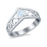 Heart Filigree Midi Thumb V Ring Simulated Cubic Zirconia 925 Sterling Silver