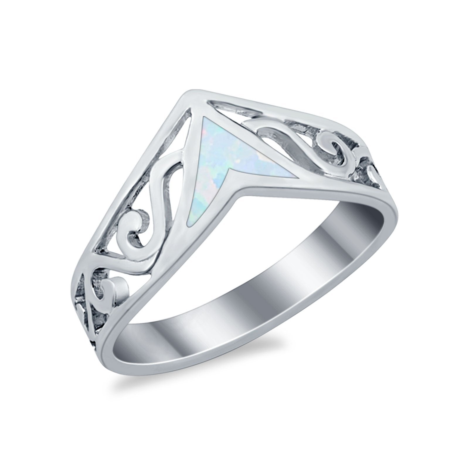 Filigree Chevron Midi Thumb V Ring Round Cubic Zirconia 925 Sterling Silver