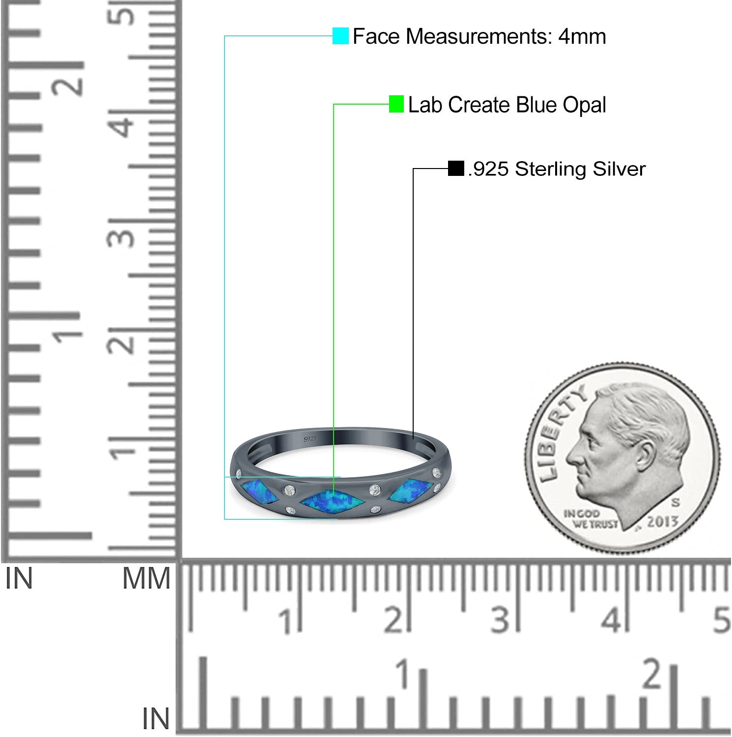 Half Eternity Lab Created Opal Wedding Ring Band Simulated Cubic Zirconia 925 Sterling Silver