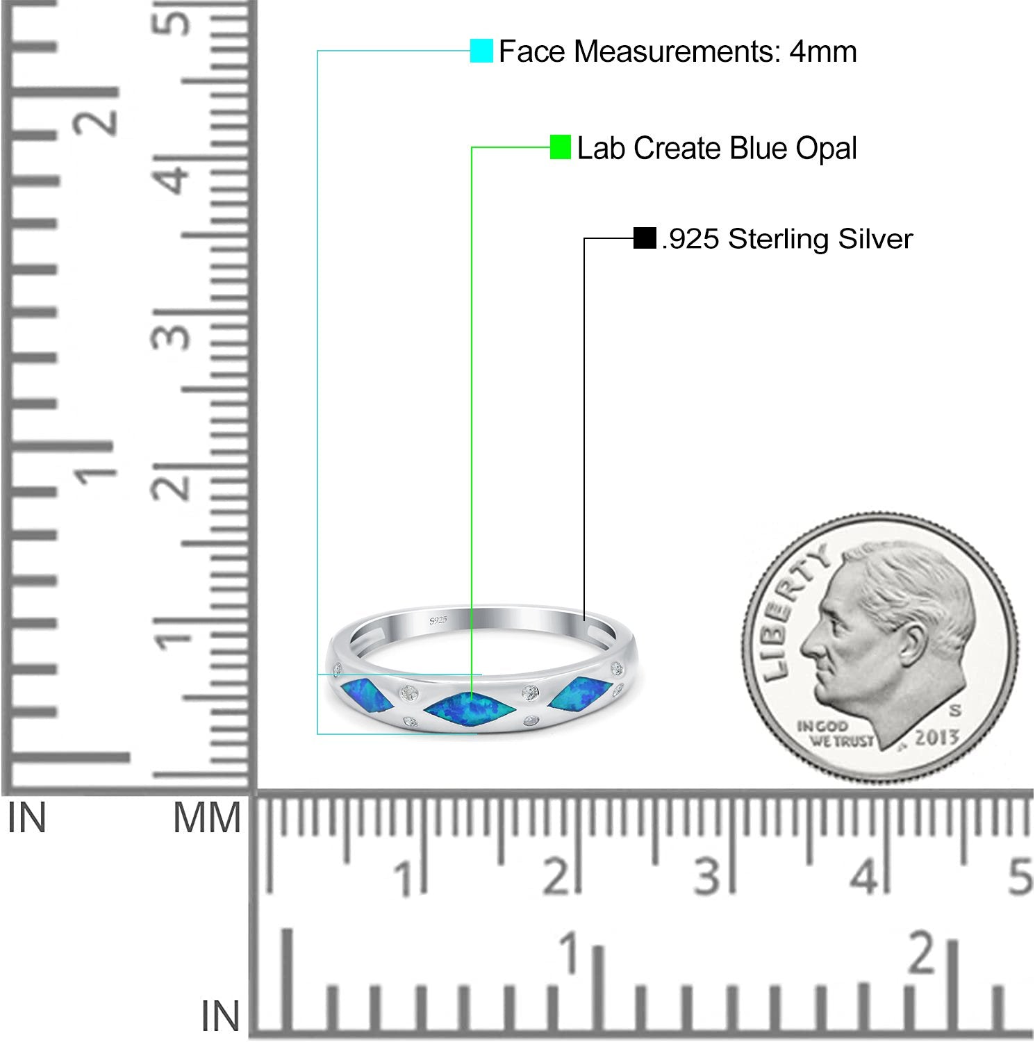 Half Eternity Lab Created Opal Wedding Ring Band Simulated Cubic Zirconia 925 Sterling Silver