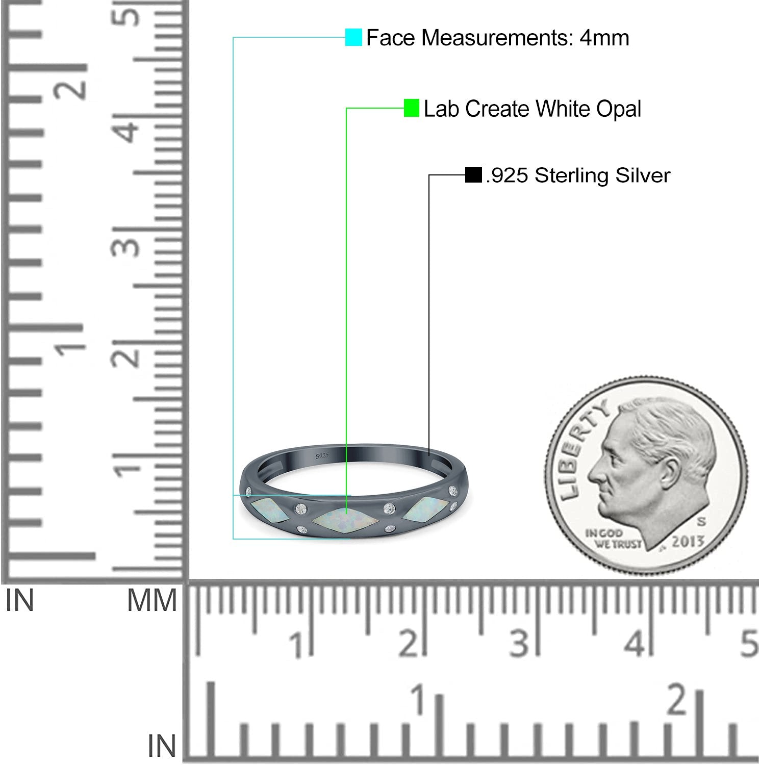 Half Eternity Lab Created Opal Wedding Ring Band Simulated Cubic Zirconia 925 Sterling Silver