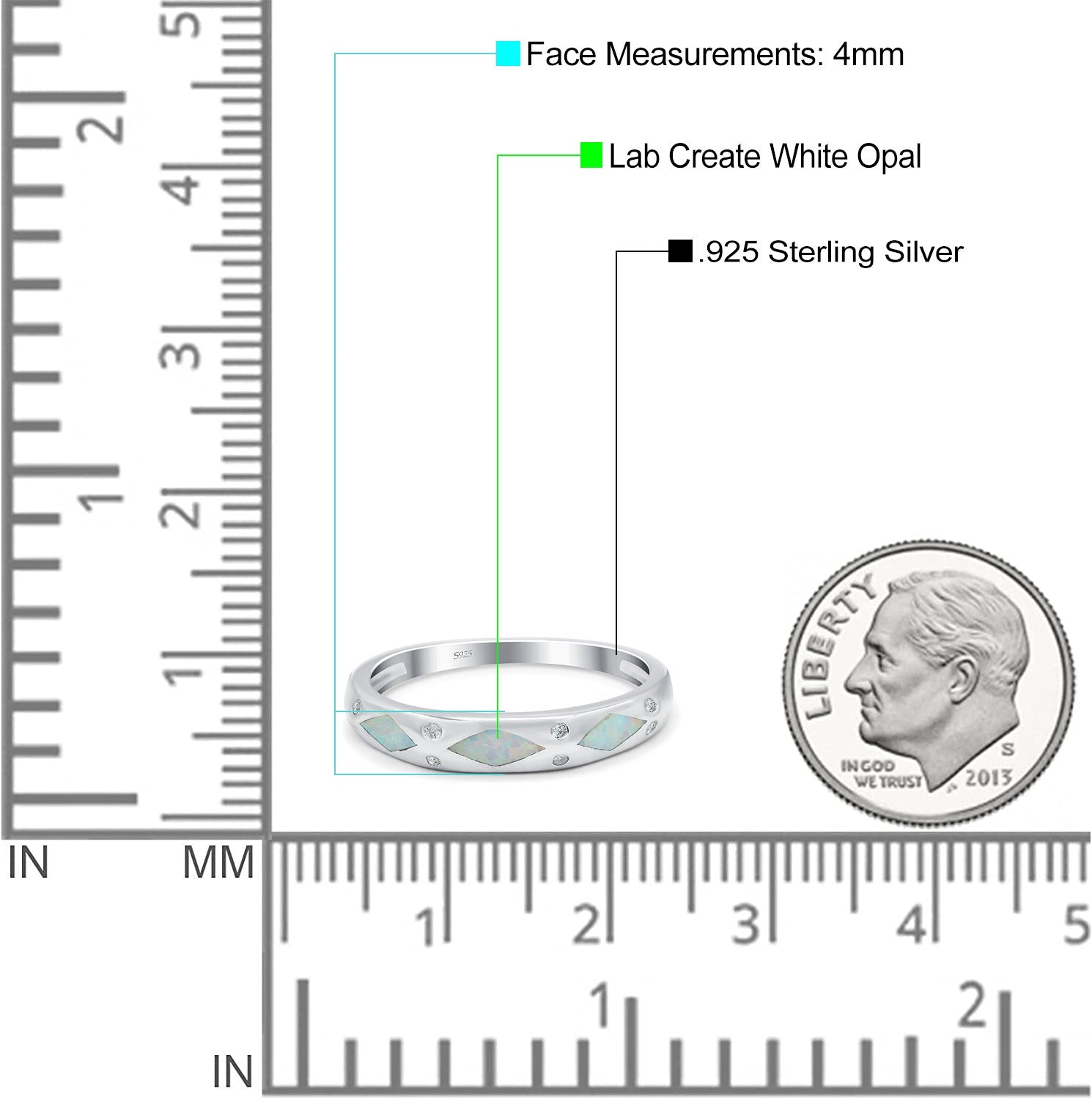 Half Eternity Lab Created Opal Wedding Ring Band Simulated Cubic Zirconia 925 Sterling Silver