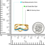 Criss Cross V Shape Ring Band Lab Created Opal 925 Sterling Silver (6mm)