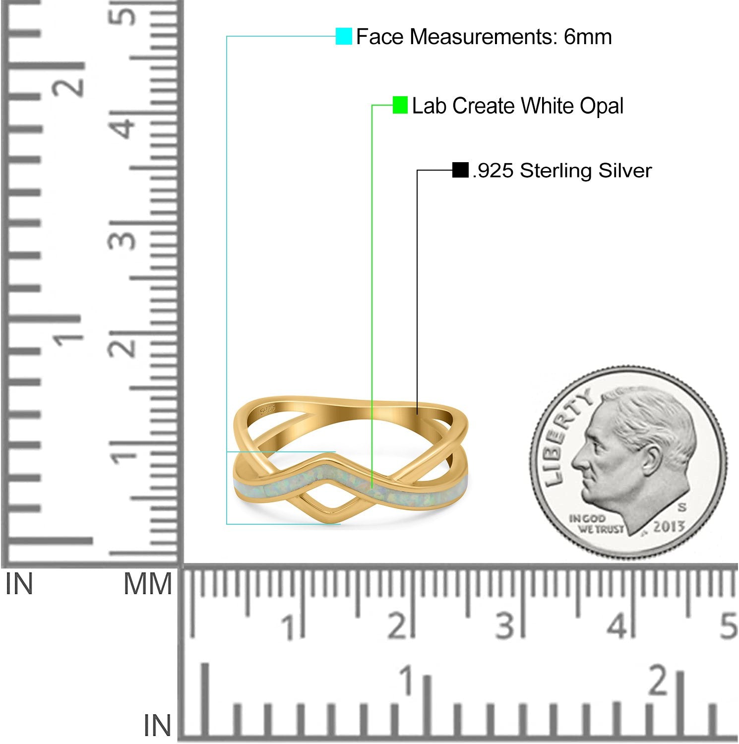 Criss Cross V Shape Ring Band Lab Created Opal 925 Sterling Silver (6mm)