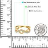 Criss Cross V Shape Ring Band Lab Created Opal 925 Sterling Silver (6mm)