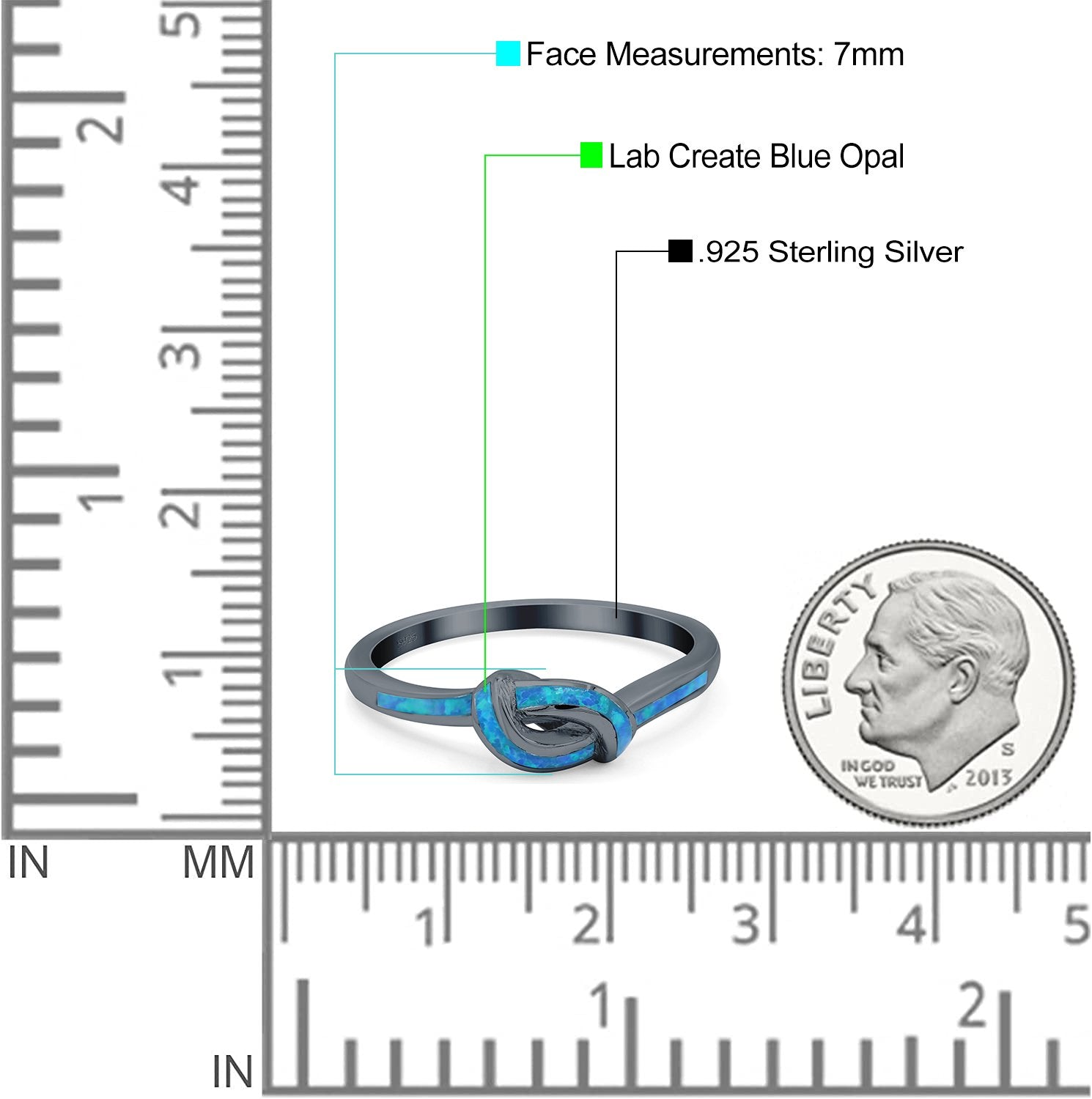 Knot Ring Band Lab Created Opal 925 Sterling Silver (7mm)