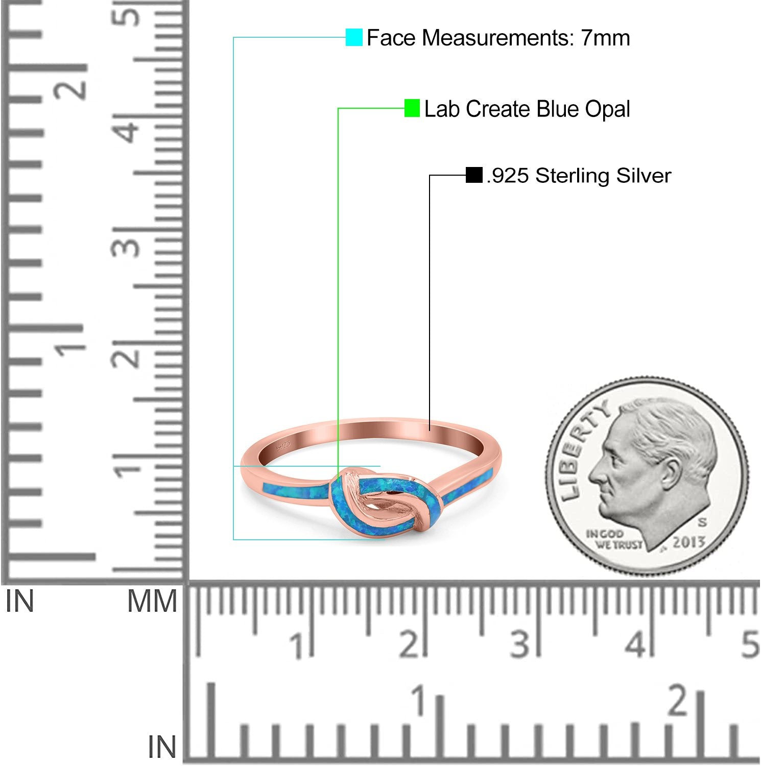 Knot Ring Band Lab Created Opal 925 Sterling Silver (7mm)