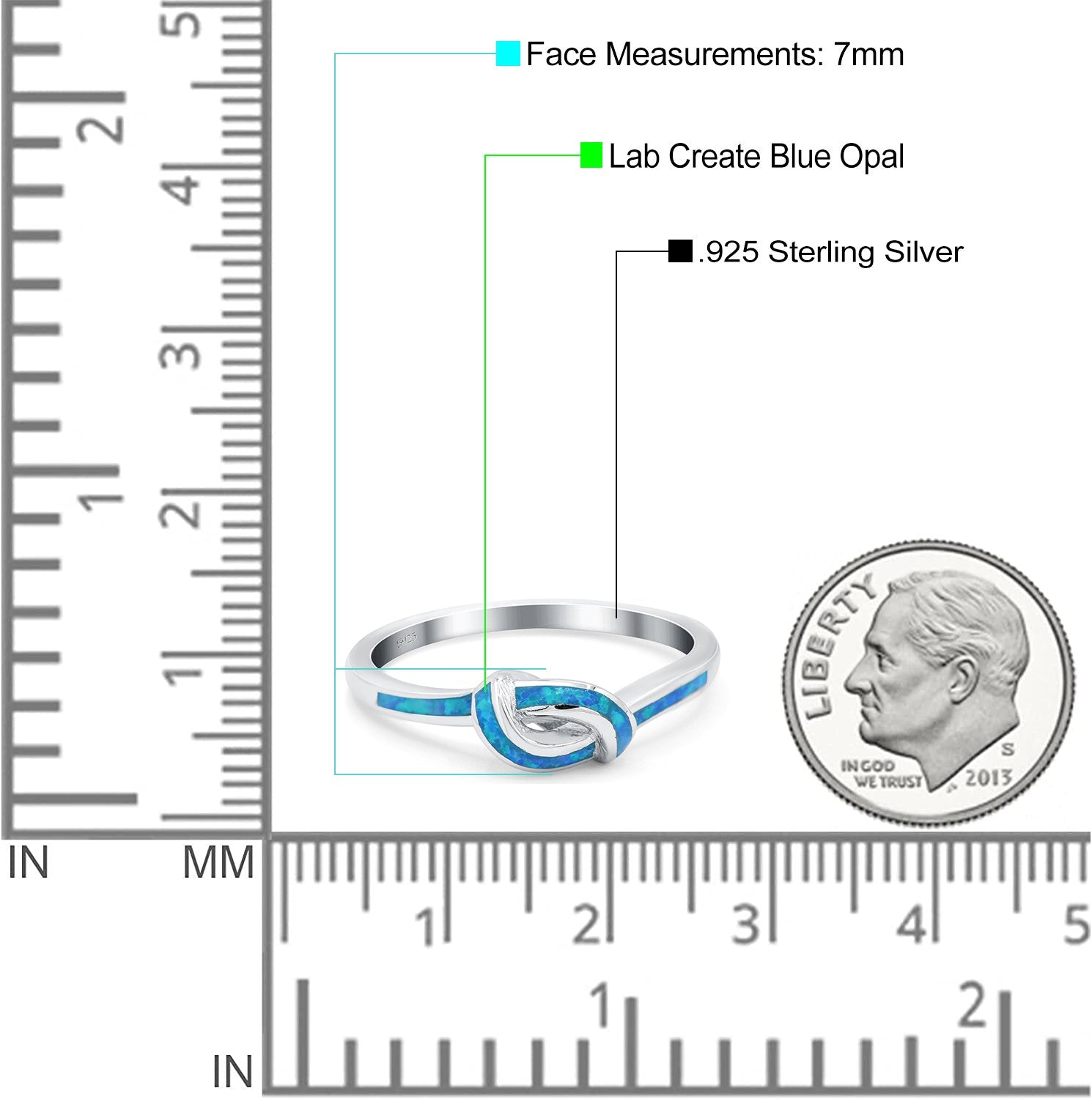 Knot Ring Band Lab Created Opal 925 Sterling Silver (7mm)