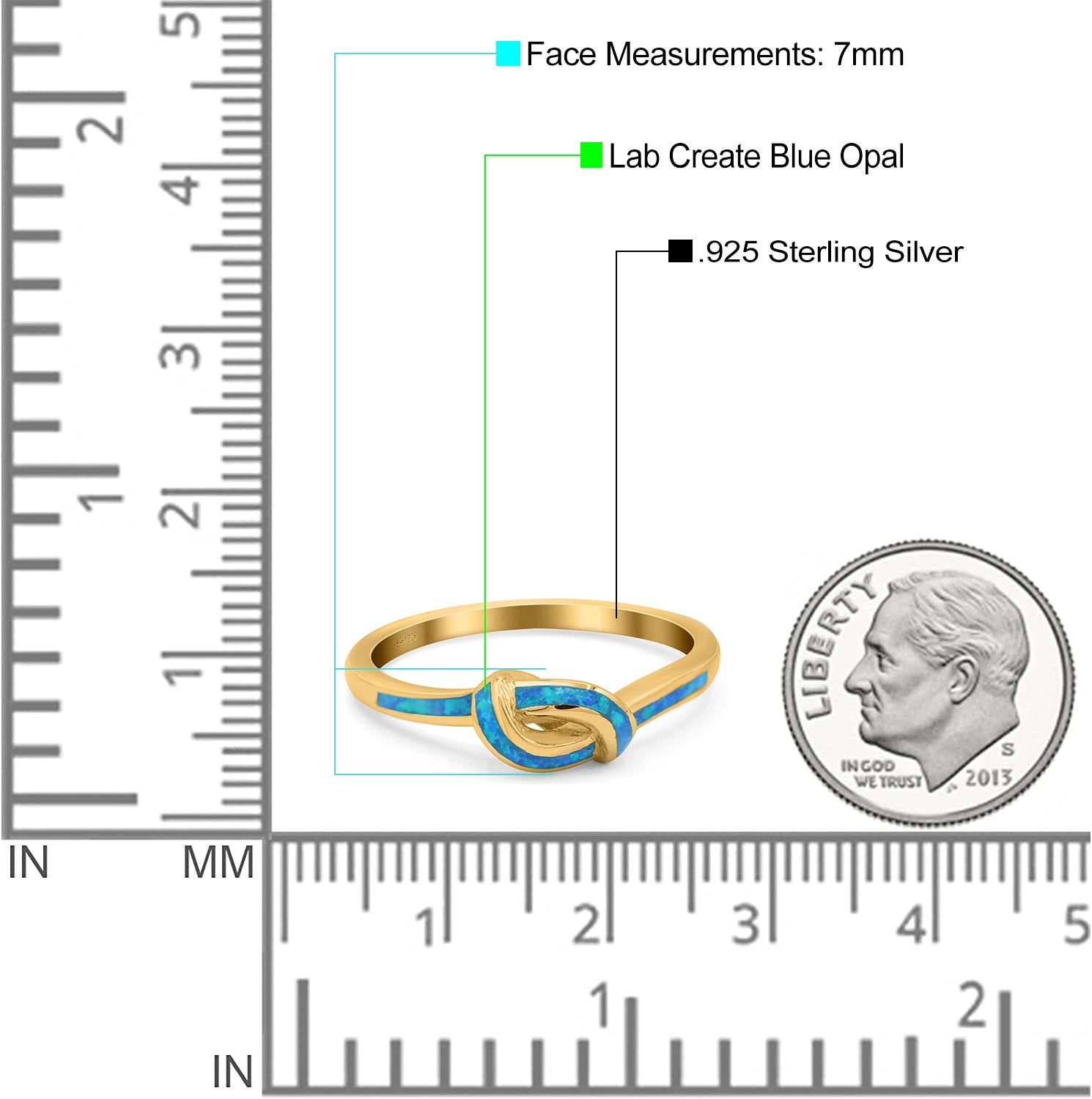 Knot Ring Band Lab Created Opal 925 Sterling Silver (7mm)