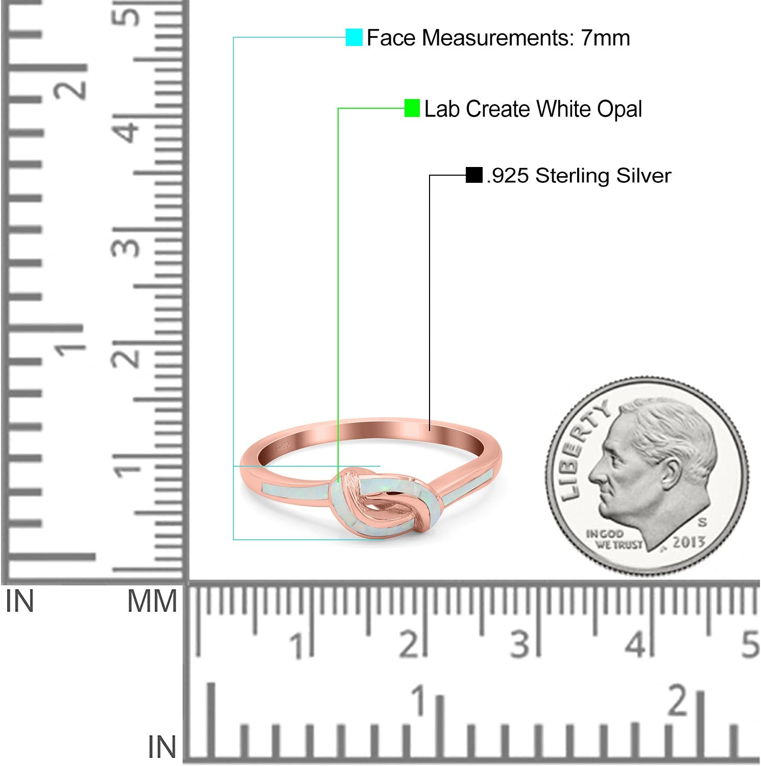 Knot Ring Band Lab Created Opal 925 Sterling Silver (7mm)