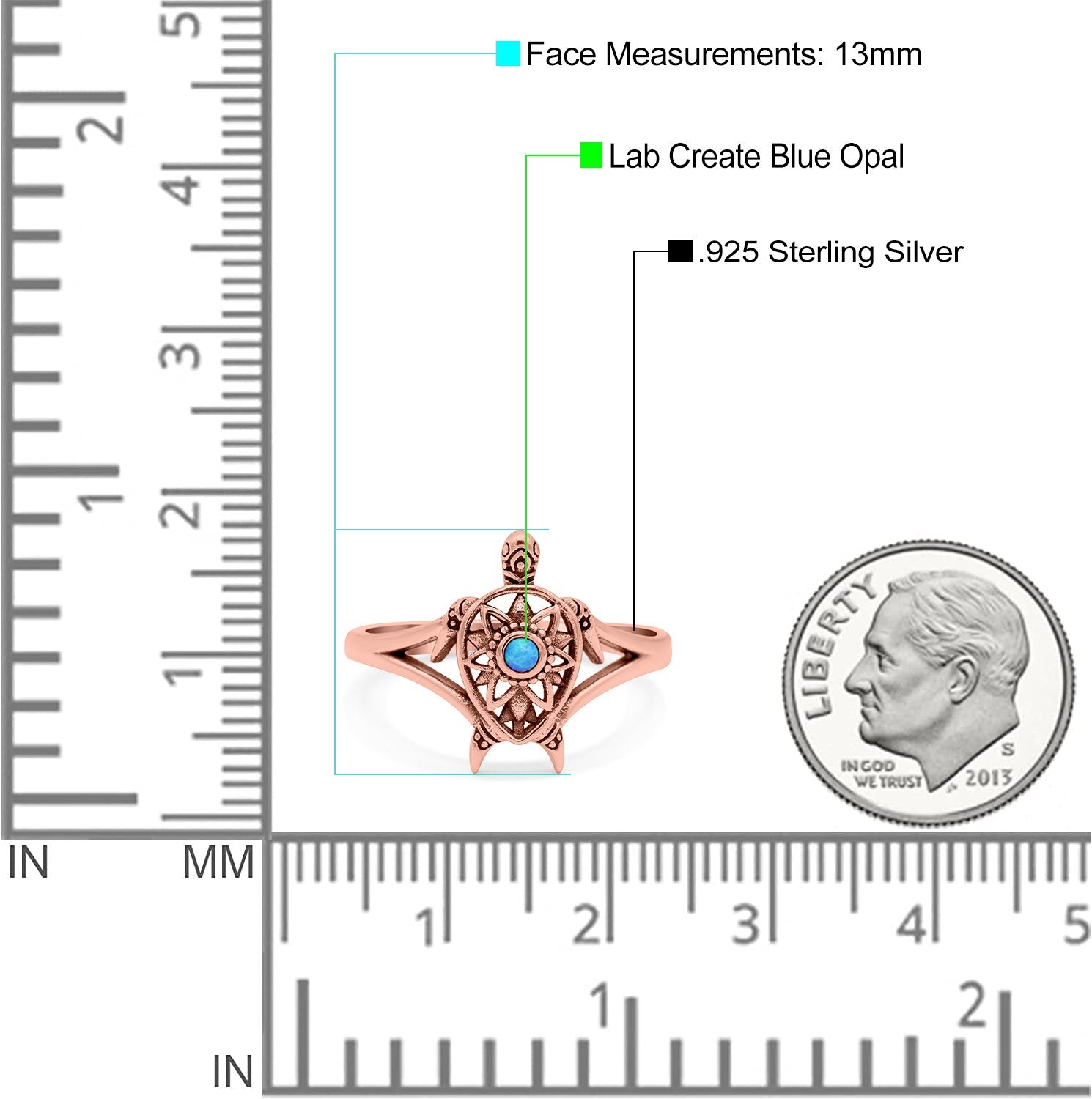 Turtle Ring Band Lab Created Opal 925 Sterling Silver (13mm)