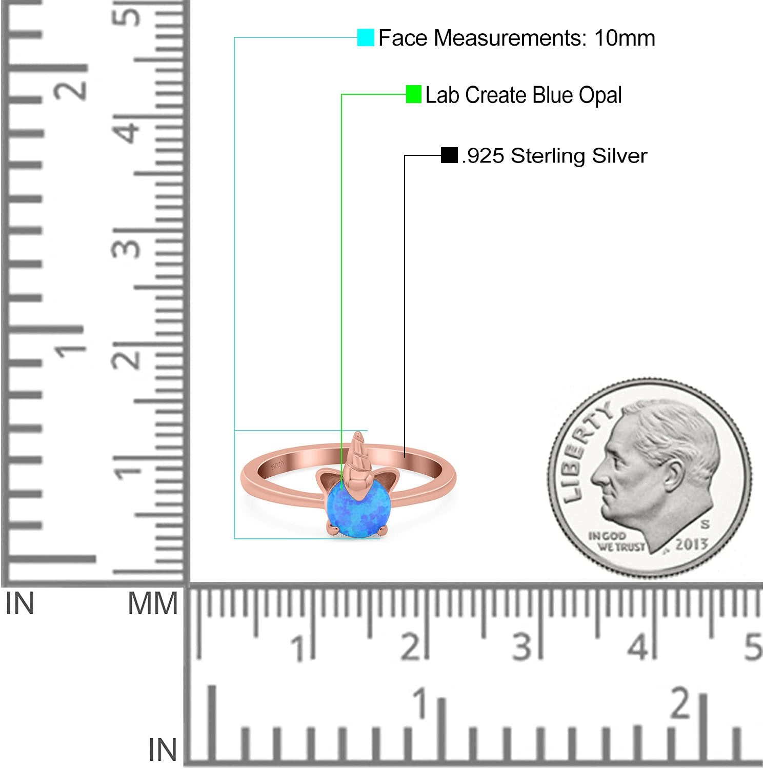 Unicorn Band Ring Round Lab Created Opal 925 Sterling Silver