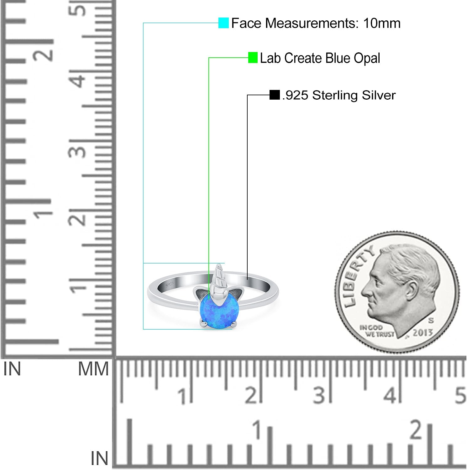 Unicorn Band Ring Round Lab Created Opal 925 Sterling Silver