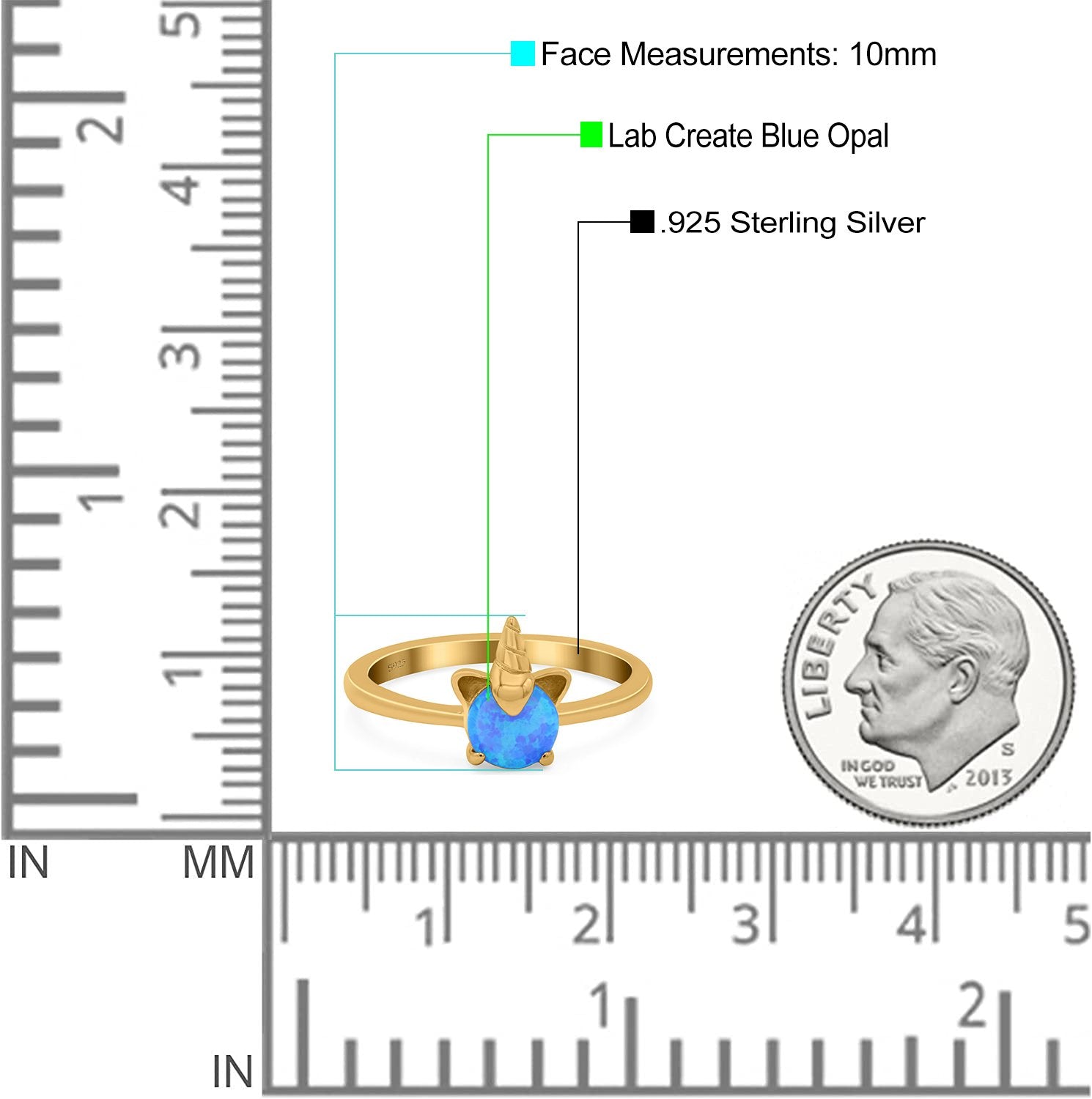 Unicorn Band Ring Round Lab Created Opal 925 Sterling Silver