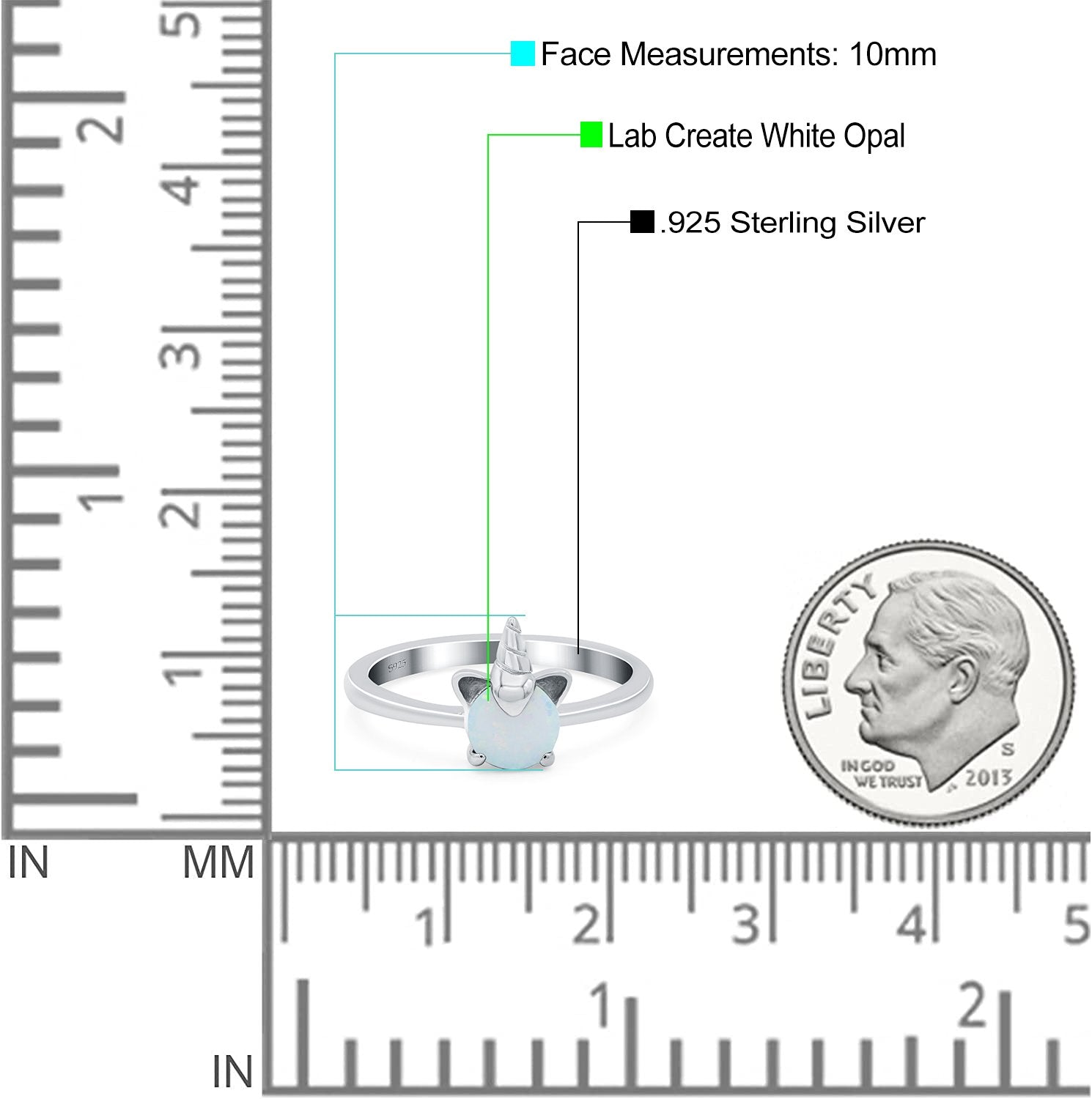 Unicorn Band Ring Round Lab Created Opal 925 Sterling Silver
