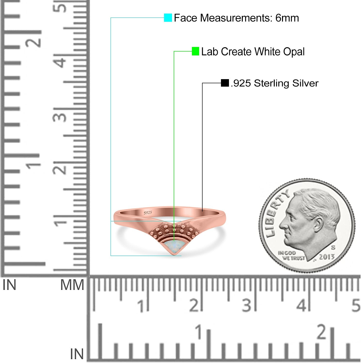 V Shape Ring Band Lab Created Opal 925 Sterling Silver (6mm)