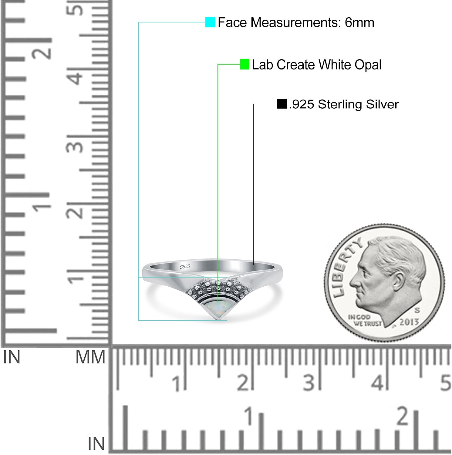 V Shape Ring Band Lab Created Opal 925 Sterling Silver (6mm)