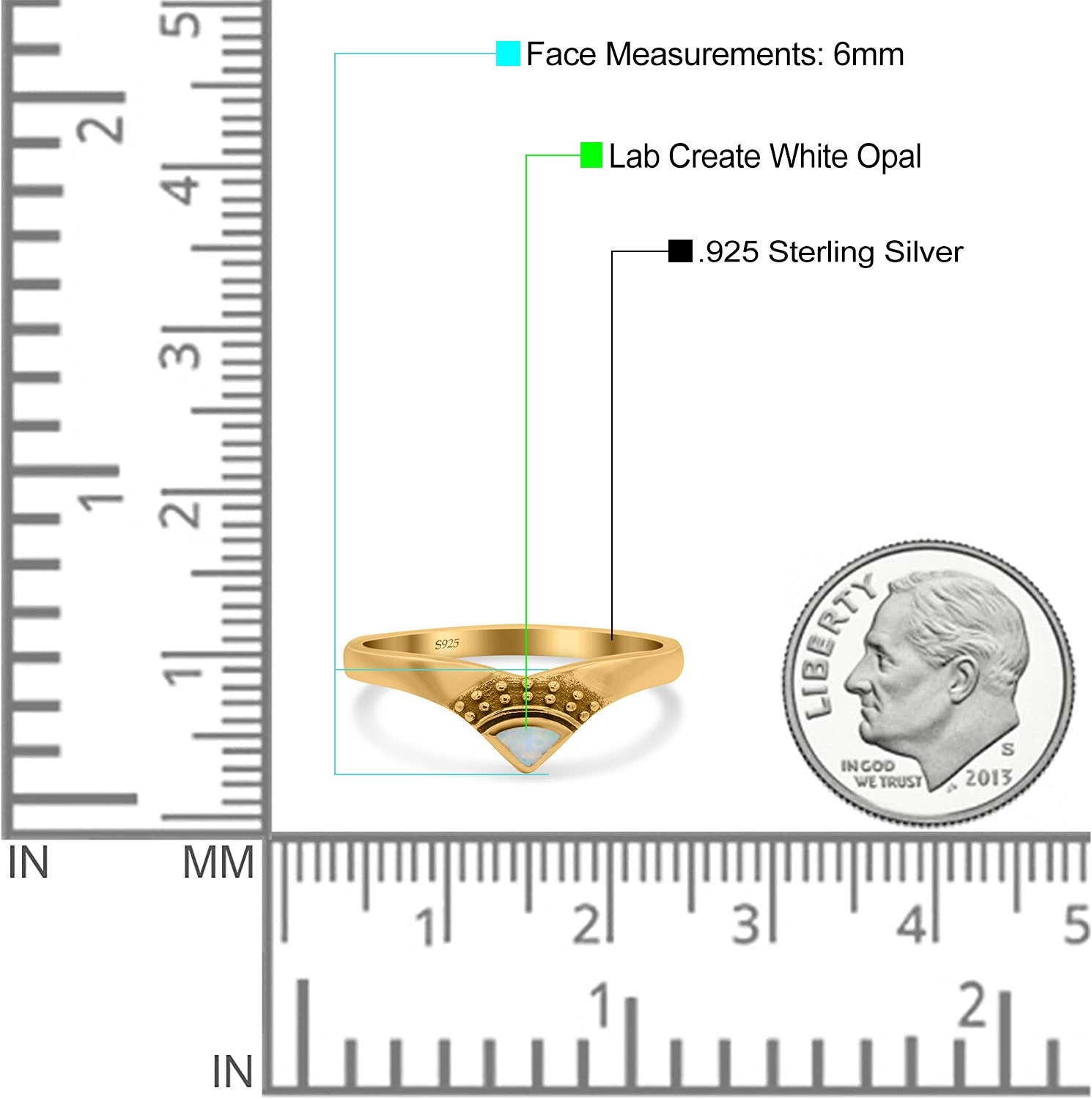 V Shape Ring Band Lab Created Opal 925 Sterling Silver (6mm)