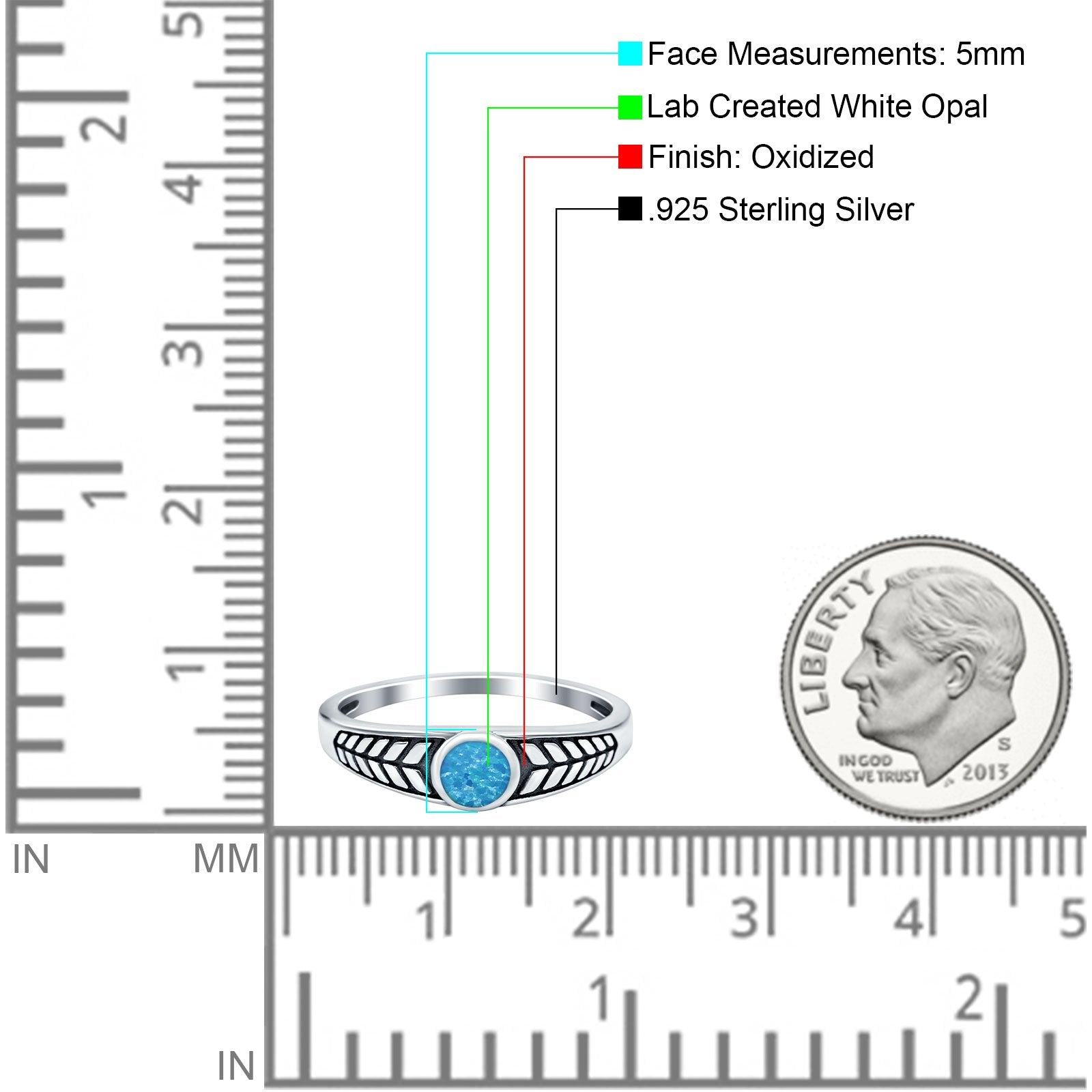 Oxidize Petite Dainty Cubic Zirconia Ring Round Lab Opal 925 Sterling Silver