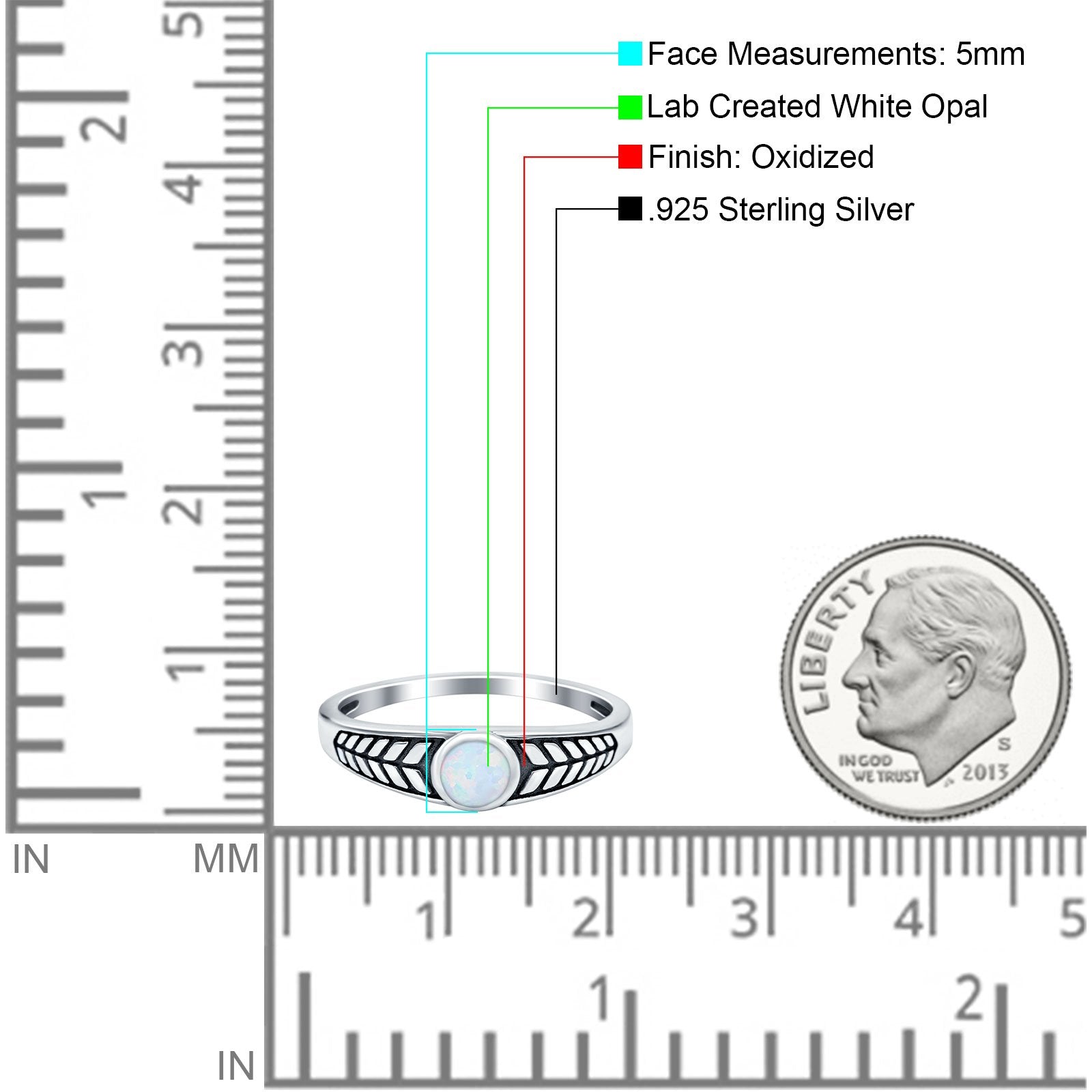 Oxidize Petite Dainty Cubic Zirconia Ring Round Lab Opal 925 Sterling Silver